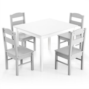 Kids 5 Pieces Table and Chair Set Wooden Children Activity Playroom Furniture Gift-White - Color: White