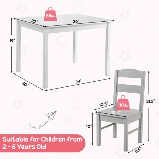 Kids 5 Pieces Table and Chair Set Wooden Children Activity Playroom Furniture Gift-White - Color: White - Image 4