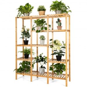Multifunctional Bamboo Shelf Storage Organizer Rack - Color: Natural
