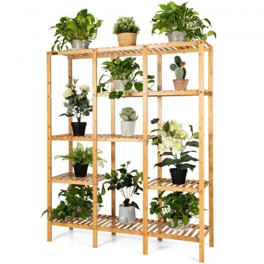 Multifunctional Bamboo Shelf Storage Organizer Rack - Color: Natural