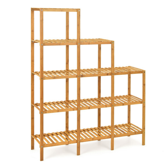 Multifunctional Bamboo Shelf Display Organizer - Color: Natural