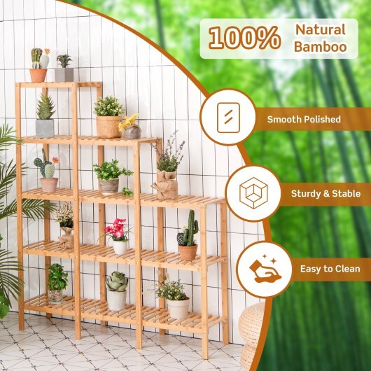 Multifunctional Bamboo Shelf Display Organizer - Color: Natural - Image 3