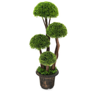 3 Feet Decorative Artificial Cedar Topiary Tree with Rattan Trunk - Color: Green - Size: 3 ft