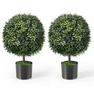 Artificial Ball Tree set of 2 with Natural Look and Water Resistance - Color: Green