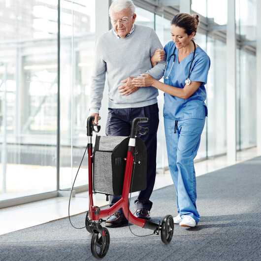 3-Wheel Rolling Walker with Adjustable Handle-Red - Color: Red - Image 2