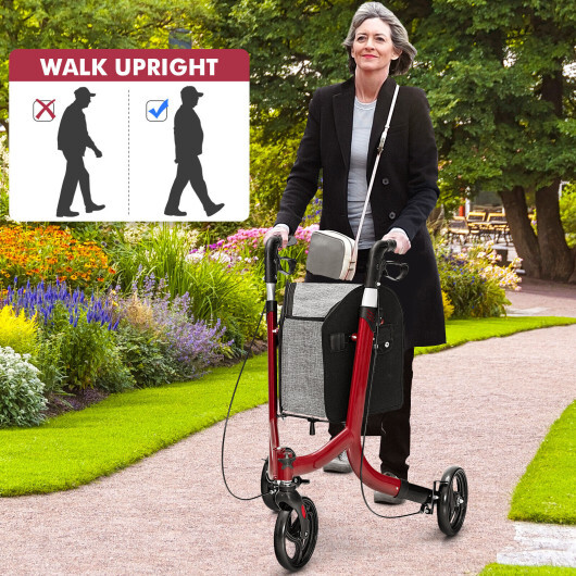 3-Wheel Rolling Walker with Adjustable Handle-Red - Color: Red - Image 3