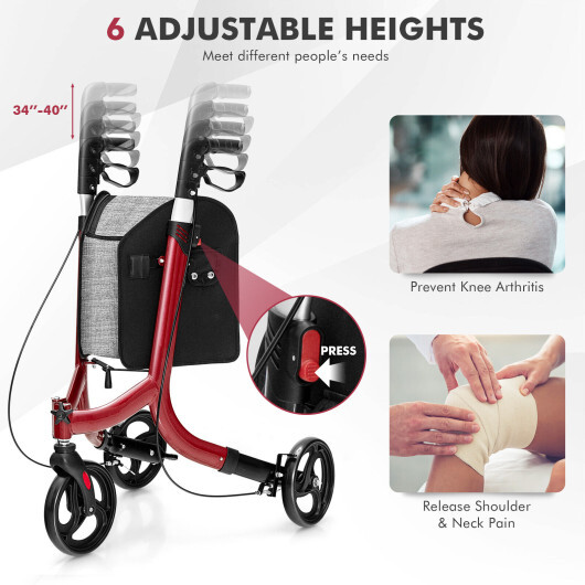 3-Wheel Rolling Walker with Adjustable Handle-Red - Color: Red - Image 5