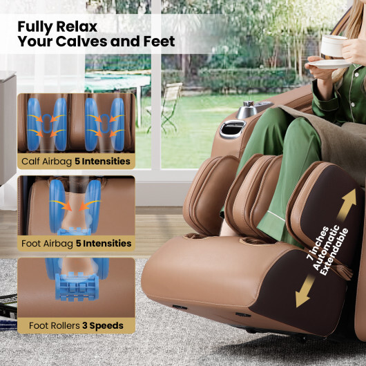 Enjoyment 30-2024 SL Track 3D Full Body Massage Chair Zero Gravity Electric Shiatsu Massage Recliner with Airbags-Brown - Color: Brown - Image 2