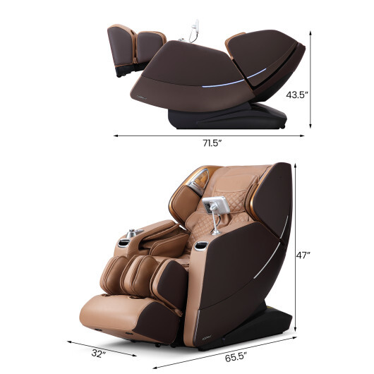 Enjoyment 30-2024 SL Track 3D Full Body Massage Chair Zero Gravity Electric Shiatsu Massage Recliner with Airbags-Brown - Color: Brown - Image 4