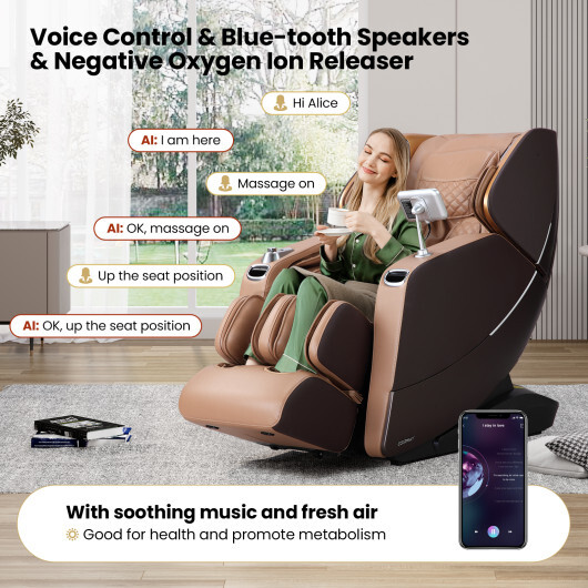 Enjoyment 30-2024 SL Track 3D Full Body Massage Chair Zero Gravity Electric Shiatsu Massage Recliner with Airbags-Brown - Color: Brown - Image 5