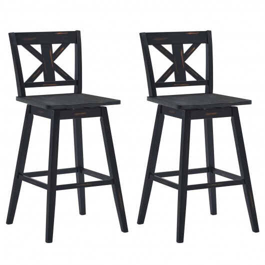 Set of 2 360-Degree Swivel Bar Stools for Home Restaurant-Black - Color: Black