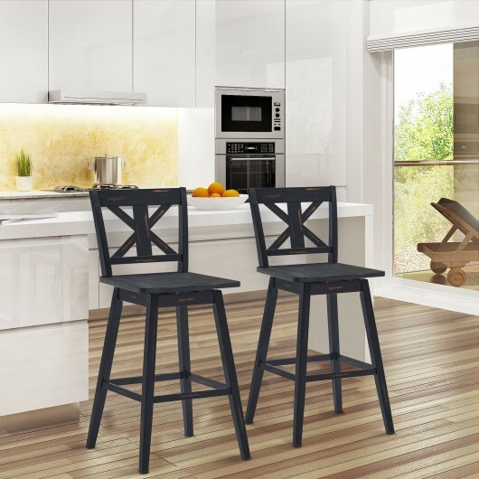 Set of 2 360-Degree Swivel Bar Stools for Home Restaurant-Black - Color: Black - Image 2
