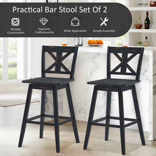 Set of 2 360-Degree Swivel Bar Stools for Home Restaurant-Black - Color: Black - Image 3