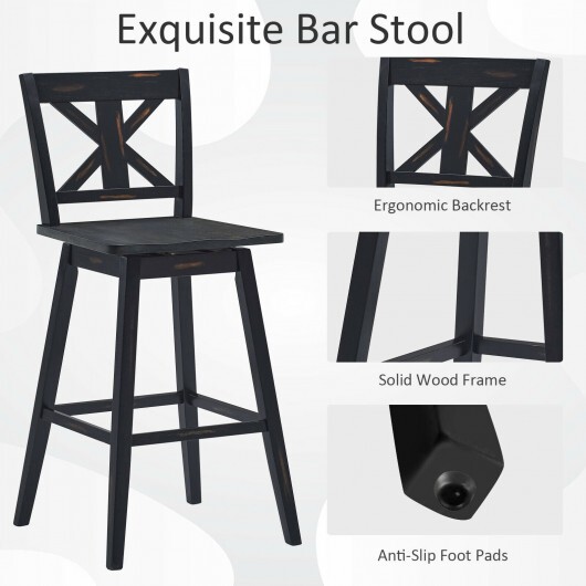 Set of 2 360-Degree Swivel Bar Stools for Home Restaurant-Black - Color: Black - Image 4