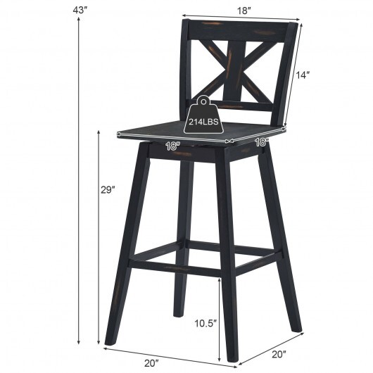 Set of 2 360-Degree Swivel Bar Stools for Home Restaurant-Black - Color: Black - Image 5
