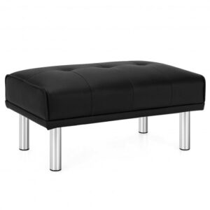 Rectangle Tufted Ottoman with Stainless Steel Legs for Living Room-Black - Color: Black