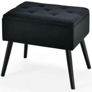 Velvet Storage Ottoman with Solid Wood Legs for Living Room Bedroom-Black - Color: Black