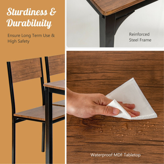 4 Pieces Rustic Dining Table Set with 2 Chairs and Bench-Brown - Color: Brown - Image 5