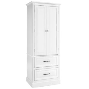 62 Inch Freestanding Bathroom Cabinet with Adjustable Shelves and 2 Drawers-White - Color: White