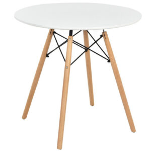 Round Modern Dining Table with Solid Wooden Leg-White - Color: White