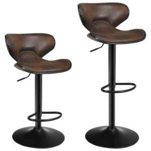 Set of 2 Adjustable Bar Stools Swivel Bar Chairs Pub Kitchen - Color: Retro Brown