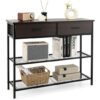 39.5 Inch Entryway Table with 2 Drawers and 2-Tier Shelves-Dark Brown - Color: Dark Brown