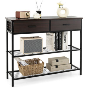 39.5 Inch Entryway Table with 2 Drawers and 2-Tier Shelves-Dark Brown - Color: Dark Brown