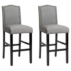 Set of 2 Bar Height Dining Side Barstools with Thick Cushion-Gray - Color: Gray