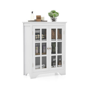 Freestanding Display Storage Cabinet with 2 Glass Doors and Adjustable Shelves-White - Color: White