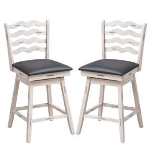 360?&deg; Swivel Bar Stools with Rubber Wood Frame and Ergonomic Backrest and Footrest-25 inches - Color: Gray - Size: 25 inches