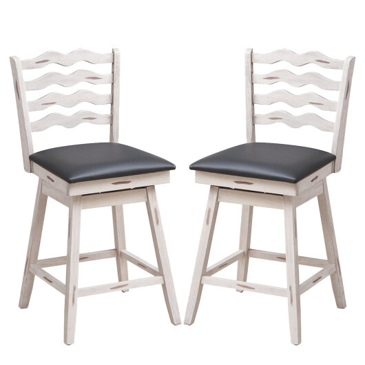 360?° Swivel Bar Stools with Rubber Wood Frame and Ergonomic Backrest and Footrest-25 inches - Color: Gray - Size: 25 inches