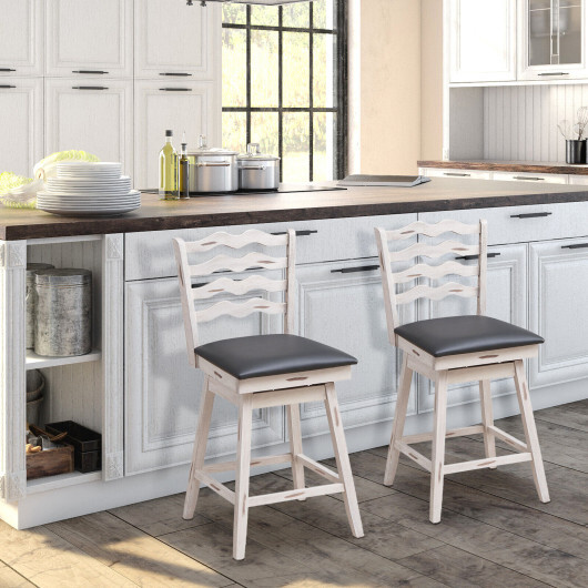 360?° Swivel Bar Stools with Rubber Wood Frame and Ergonomic Backrest and Footrest-25 inches - Color: Gray - Size: 25 inches - Image 2