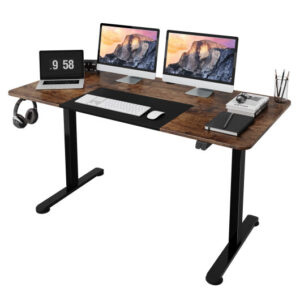 55 Inch Electric Standing Desk Adjustable with Cable Management Hole-Brown - Color: Brown