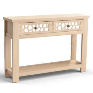 2-Tier Console Table with Drawers and Open Storage Shelf-Natural - Color: Natural - Size: 2-Tier