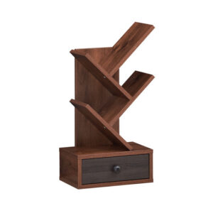 5-Tier Floor Standing Tree Bookcase with Drawer-Brown - Color: Brown