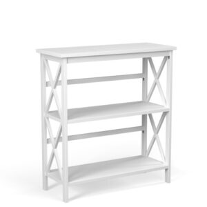 3-Tier Wooden Multi-Functional X-Design Etagere Storage Bookshelf-White - Color: White