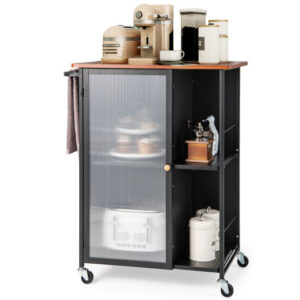 Mobile Serving Cart with Transparent Single Door Cabinet-Black - Color: Black