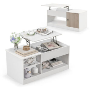 Modern Coffee Table with Lift Tabletop and Storage Compartments - Color: White