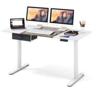 Height Adjustable Electric Standing Desk with USB Charging Port-Gray - Color: Gray