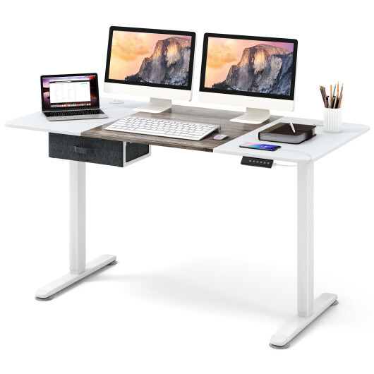Height Adjustable Electric Standing Desk with USB Charging Port-Gray - Color: Gray