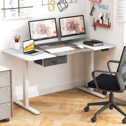 Height Adjustable Electric Standing Desk with USB Charging Port-Gray - Color: Gray - Image 2