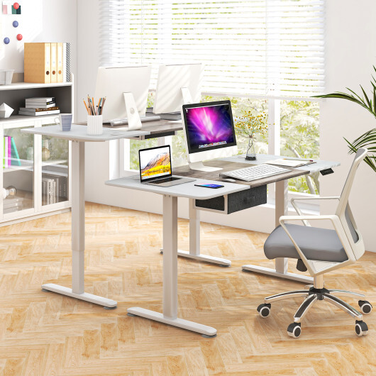 Height Adjustable Electric Standing Desk with USB Charging Port-Gray - Color: Gray - Image 5