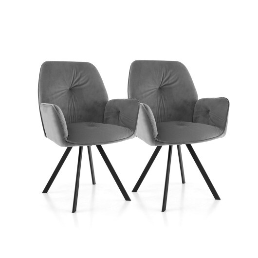 Set of 2 Swivel Accent Arm Chairs with Metal Legs and Wide Back-Gray - Color: Gray