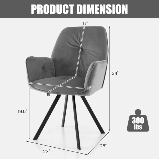 Set of 2 Swivel Accent Arm Chairs with Metal Legs and Wide Back-Gray - Color: Gray - Image 5