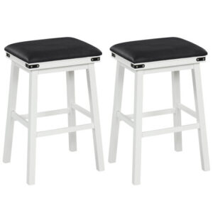 Set of 2 24/30 Inch Dining Bar Stool with Acacia Wood Frame-30 inches - Color: White - Size: 30 inches