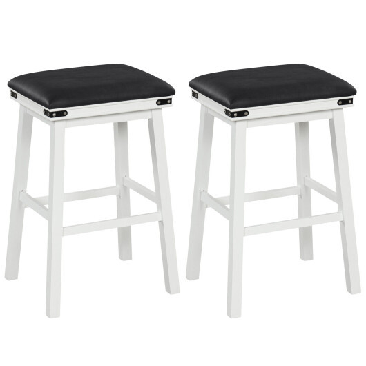 Set of 2 24/30 Inch Dining Bar Stool with Acacia Wood Frame-30 inches - Color: White - Size: 30 inches