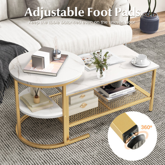 Set of 2 Nesting Coffee Table with Extra Storage Shelf for Living Room-Golden - Color: Golden - Image 5