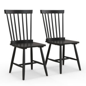 Set of 2 Windsor Dining Chairs with High Spindle Back-Black - Color: Black