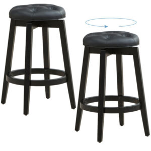 360?&deg; Swivel Upholstered Rubberwood Frame Bar Stool Set of 2 with Footrest-24 inches - Color: Black - Size: 24 inches