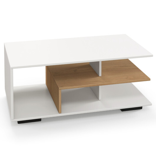Rectangular Coffee Table with L-shaped Middle Shelf-White - Color: White - Image 4